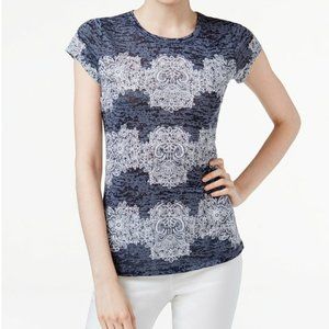 NEW INC LACE-PRINT BURNOUT TOP